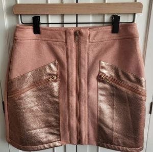 Faux Suede Rose Gold Leather Zipper Mini Skirt